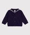 Cardigan b&eacute;b&eacute; &agrave; col marin en coton ajour&eacute; bleu marine