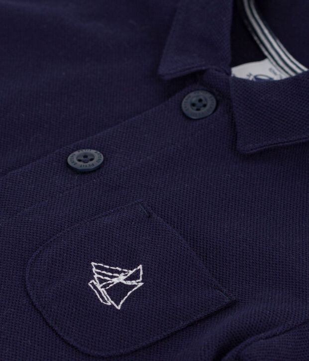 Combinaison courte col polo b&eacute;b&eacute; en coton unie bleu marine