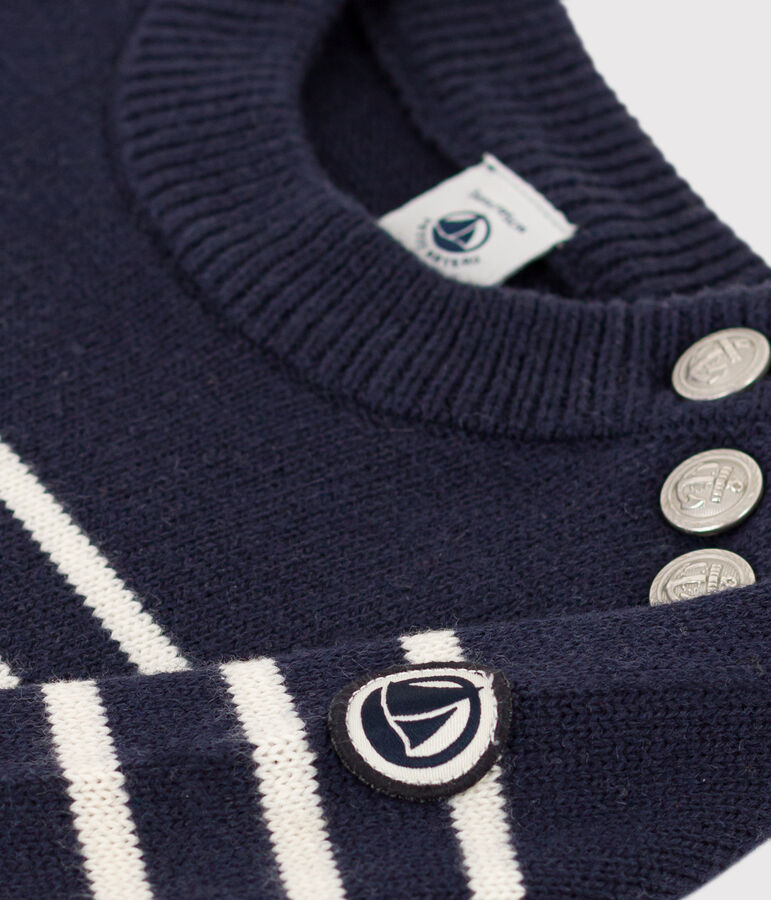 Pull laine et coton enfant fille / gar&ccedil;on bleu SMOKING/blanc MARSHMALLOW