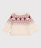 Cardigan bébé en tricot laine et coton, motifs cœurs écru AVALANCHE/ AMARANTE