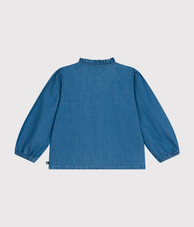 Blouse manches longues en denim enfant fille bleu