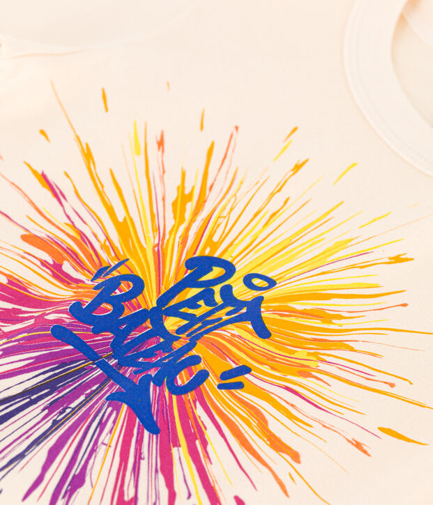 Tee-shirt manches courtes en coton enfant gar&ccedil;on &eacute;cru/multicouleur