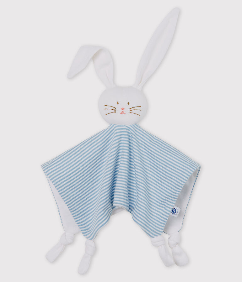 Doudou lapin b&eacute;b&eacute; en c&ocirc;te bleu ACIER/blanc MARSHMALLOW