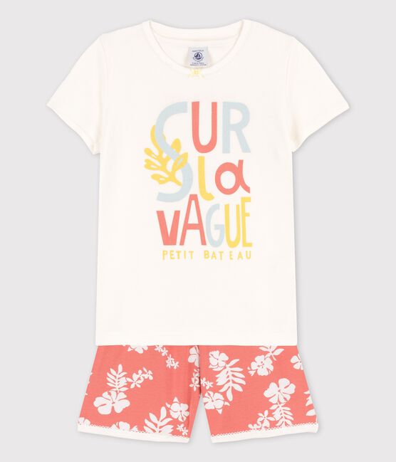 Pyjacourt Hawaï rose petite fille en coton blanc MARSHMALLOW/ PAPAYE