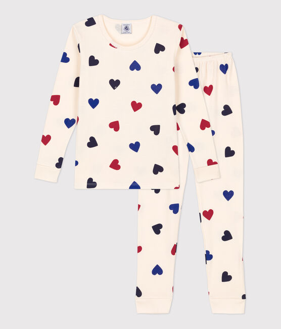Pyjama ajusté cœur petite fille en coton blanc AVALANCHE/ MULTICO