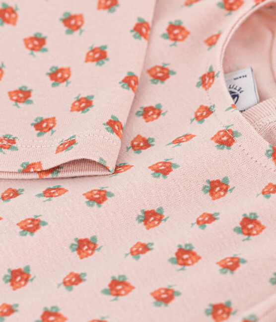 Tee-shirt manches longues en coton bébé rose SALINE/blanc MULTICO
