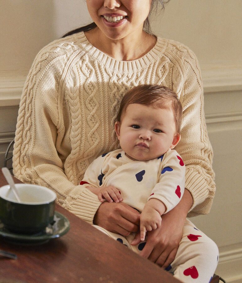 Pull Irlandais en coton Femme &eacute;cru