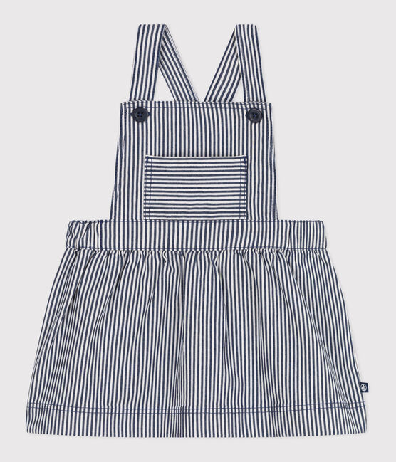 Robe salopette bébé en coton rayée bleu MEDIEVAL/blanc MARSHMALLOW