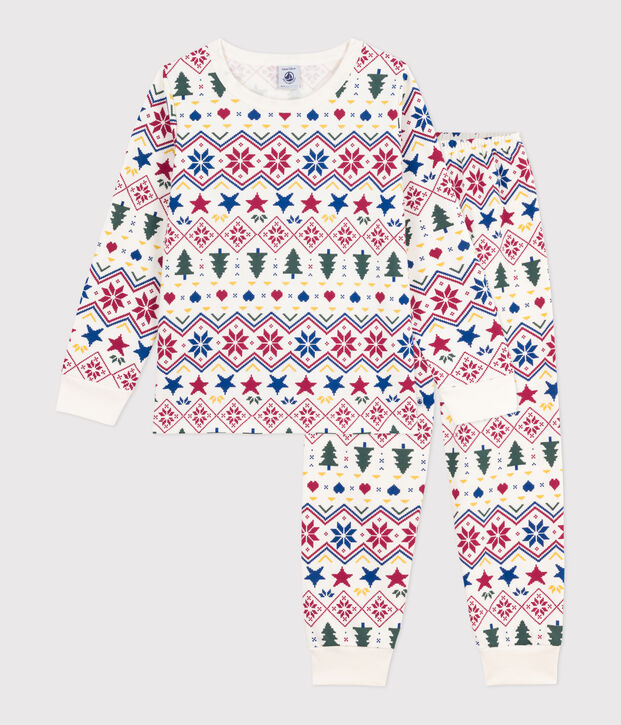 Pyjama enfant en molleton imprim&eacute; No&euml;l &eacute;cru/multicouleur