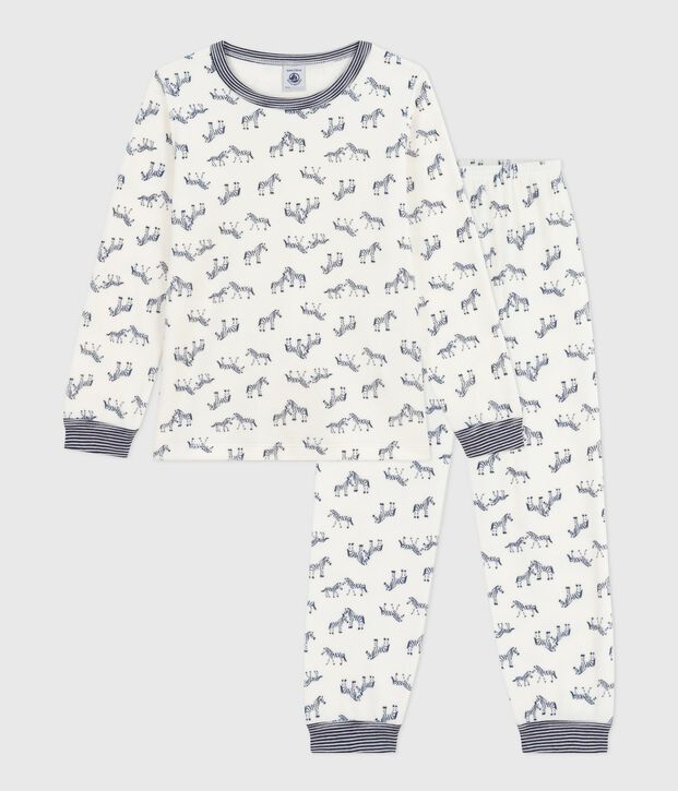 Pyjama enfant en velours imprim&eacute; z&egrave;bres bleu/bleu