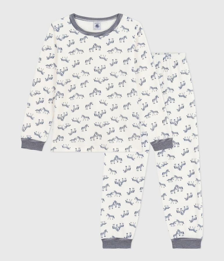 Pyjama enfant en velours imprim&eacute; z&egrave;bres bleu MILK/ SOIR