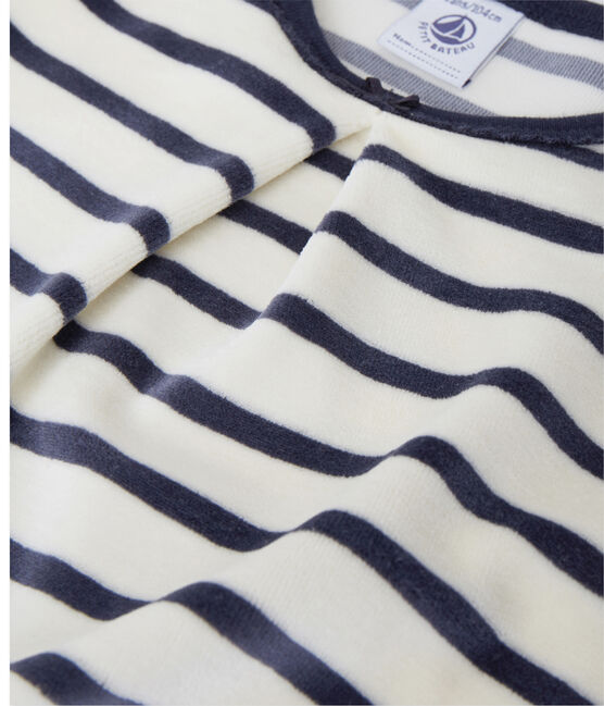 Chemise de nuit fille à bouclette velours beige COQUILLE/bleu SMOKING