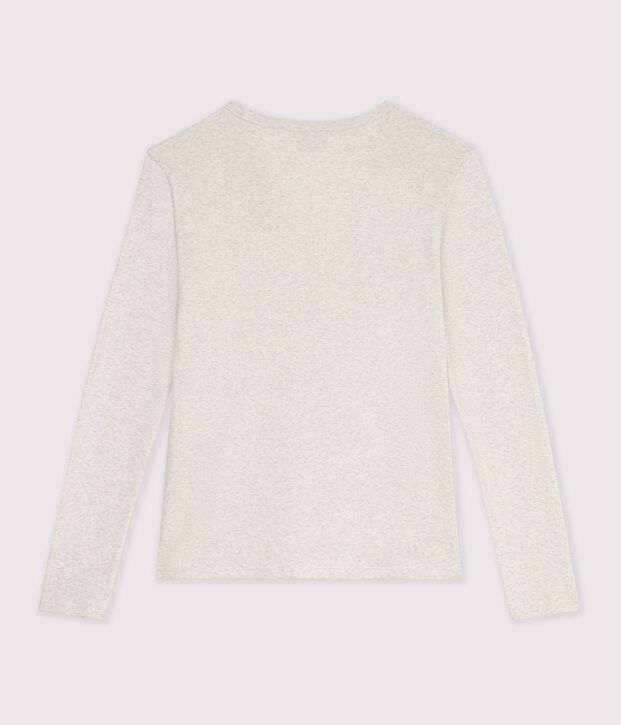 Tee-shirt femme en coton manches longue uni beige chin&eacute;