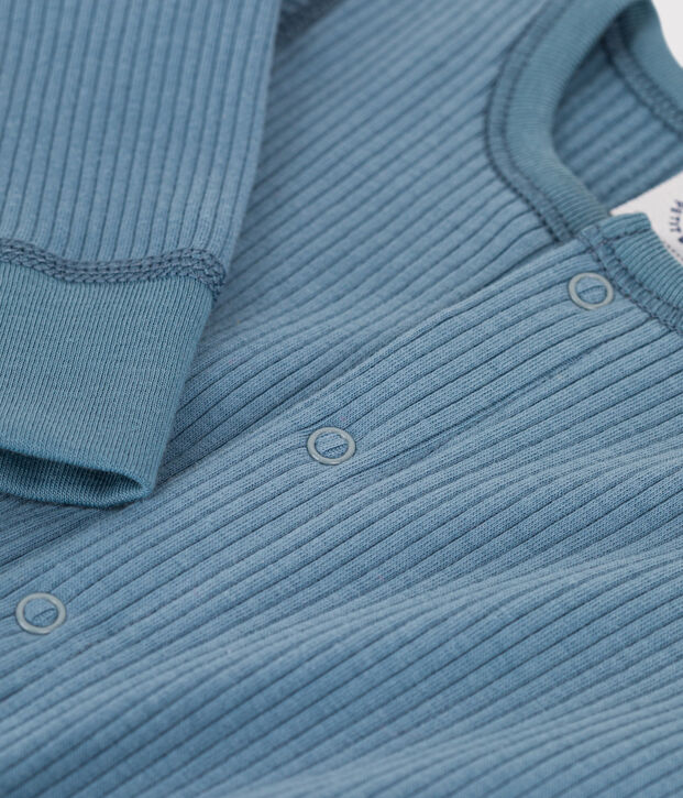 Combinaison longue b&eacute;b&eacute; en maille c&ocirc;tel&eacute;e bleu