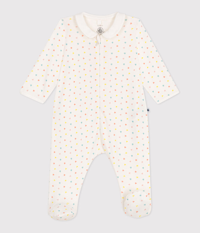 Pyjama b&eacute;b&eacute; en coton &agrave; col avec zip c&oelig;urs blanc MARSHMALLOW/blanc MULTICO