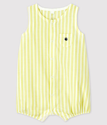 PETIT BATEAU - Combicourt à rayures jaunes bébé en popeline de coton biologique