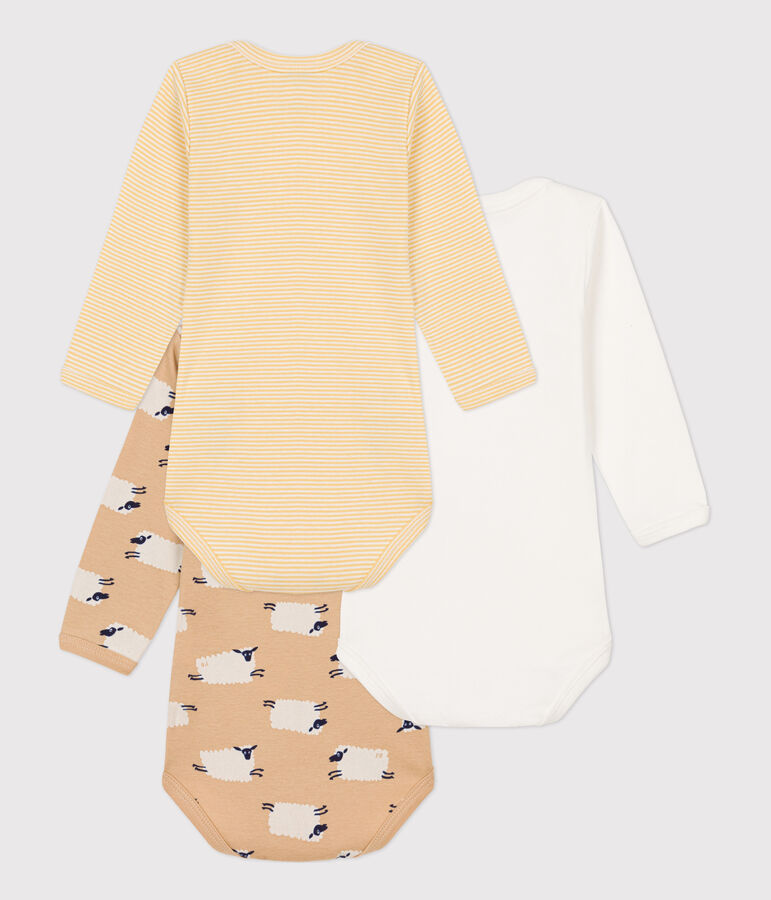 Lot de 3 bodies manches longues mouton b&eacute;b&eacute; en coton multicouleur