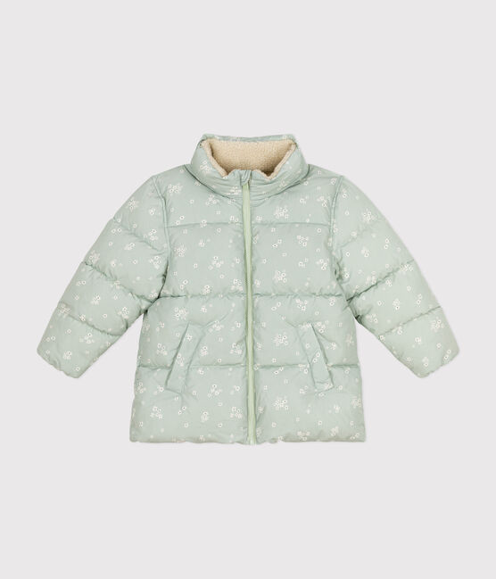 Doudoune avec capuche rétractable enfant fille vert HERBIER/blanc MULTICO