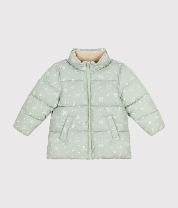 Doudoune avec capuche r&eacute;tractable enfant fille vert/multicouleur