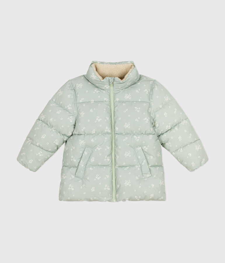 Doudoune avec capuche r&eacute;tractable enfant fille vert HERBIER/blanc MULTICO
