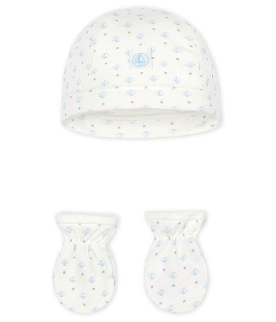 Lot bonnet naissance et moufles bébé en côte variante 2
