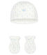 Lot bonnet naissance et moufles bébé en côte