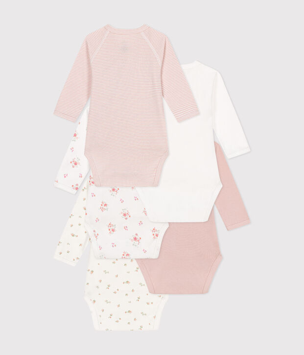 Lot de 5 bodies crois&eacute;s manches longues en coton b&eacute;b&eacute; multicouleur