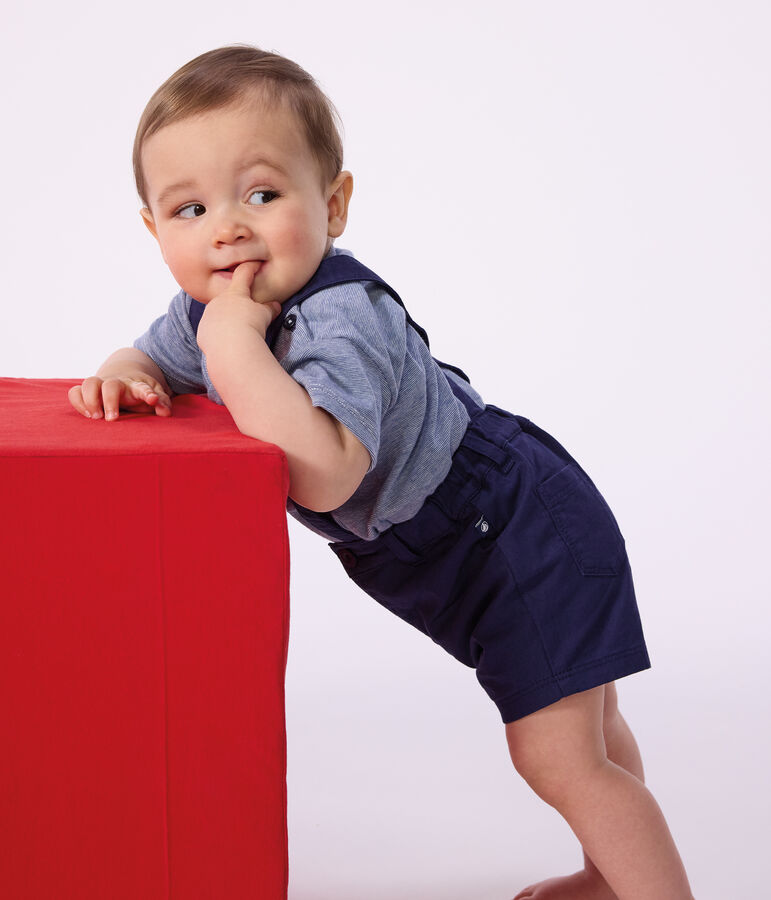 Tee-shirt b&eacute;b&eacute; en coton manches courtes ray&eacute; bleu/blanc