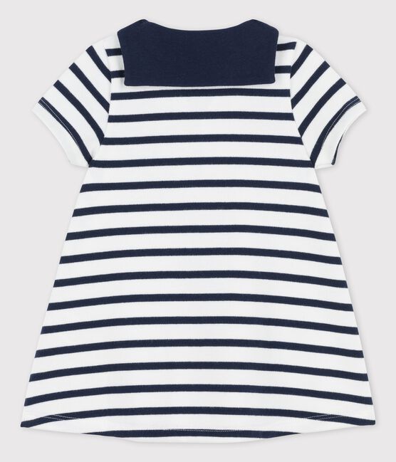 Robe col vareuse en jersey épais bio bébé blanc MARSHMALLOW/bleu SMOKING