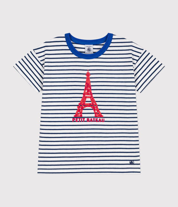 Tee-shirt manches courtes en jersey enfant blanc/bleu