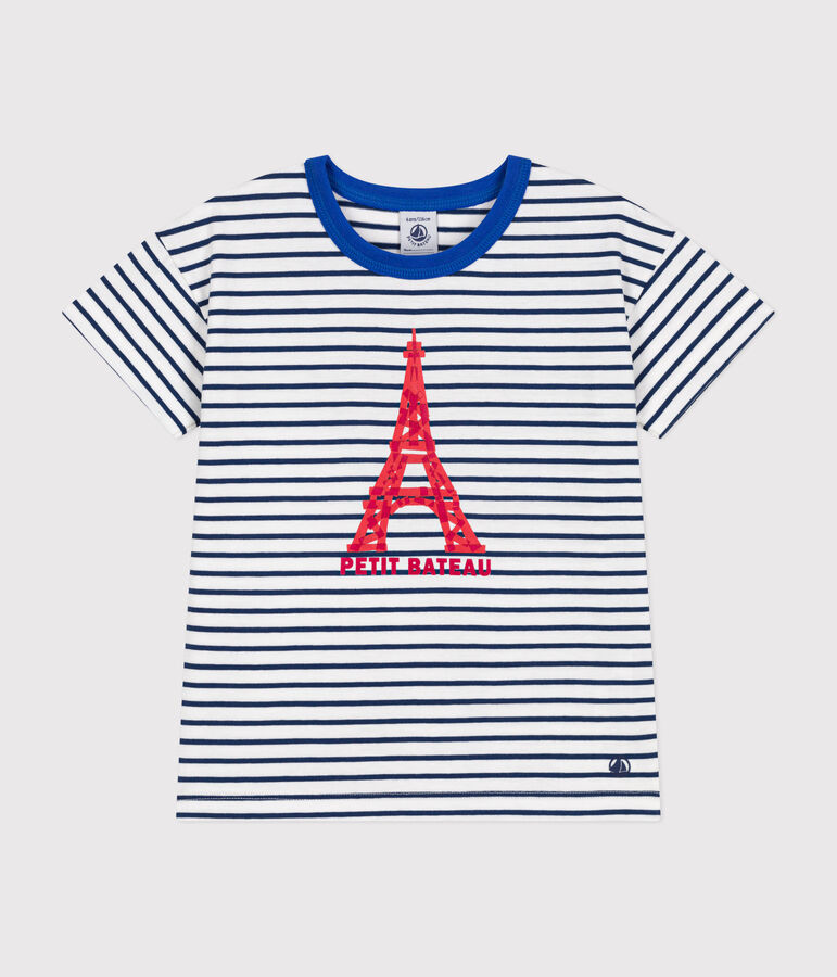 Tee-shirt manches courtes en jersey enfant blanc/bleu