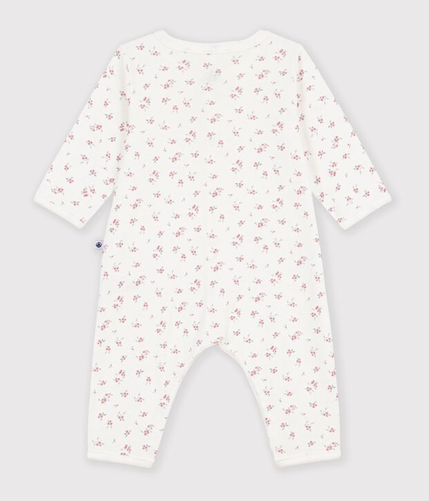 Pyjama b&eacute;b&eacute; sans pieds en coton imprim&eacute; &agrave; fleurs blanc/rose