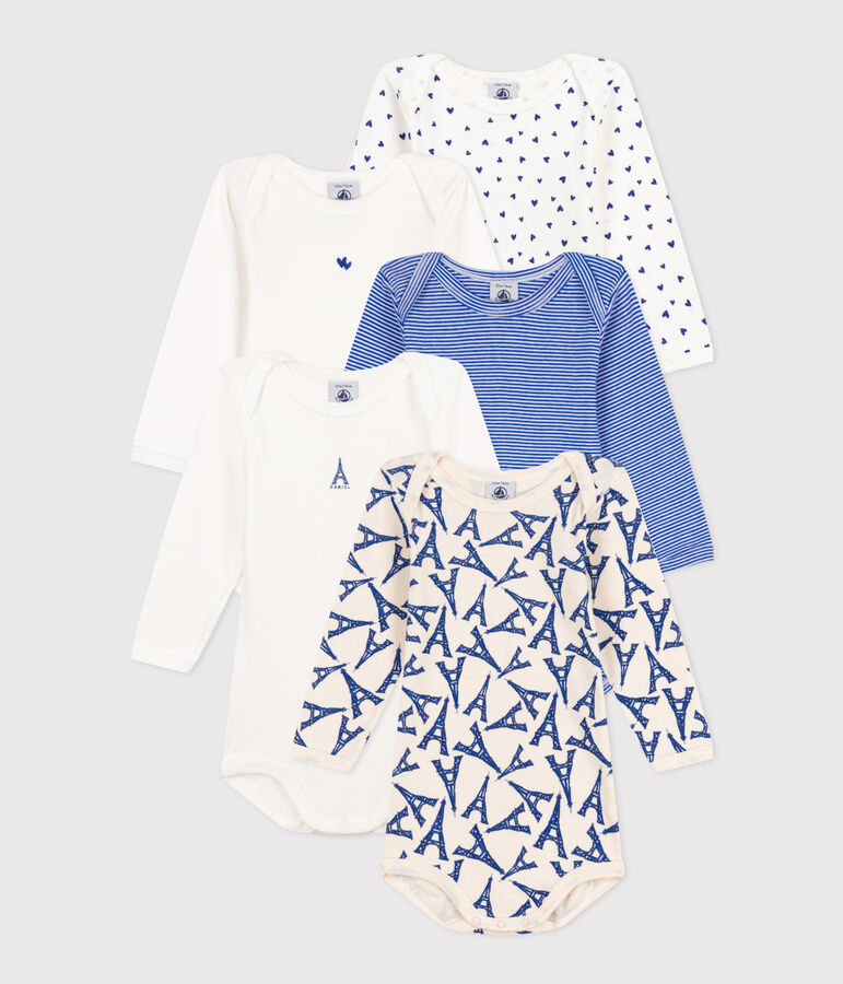 Lot de 5 bodies manches longues Paris b&eacute;b&eacute; en coton multicouleur