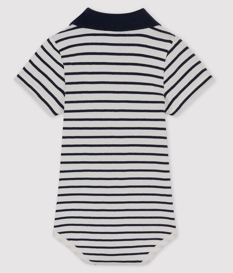 Body col polo ray&eacute; b&eacute;b&eacute; gar&ccedil;on blanc MARSHMALLOW/bleu SMOKING