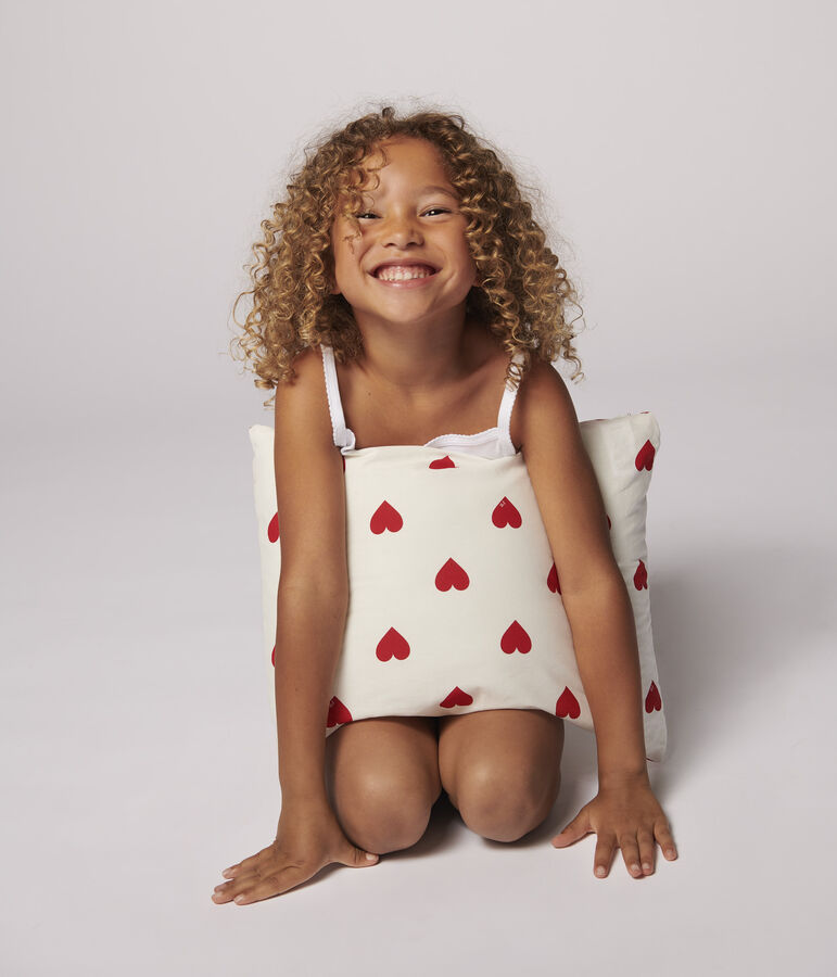 Coussin c&oelig;ur rouge en popeline blanc MARSHMALLOW/rouge TERKUIT