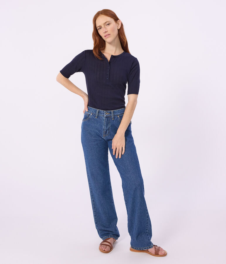 Tee-shirt femme en coton manches courtes uni bleu SMOKING