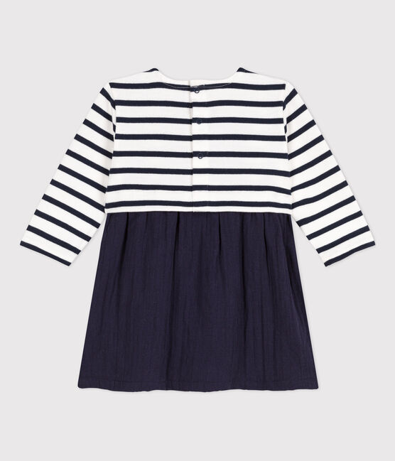 Robe manches longues bébé bimatière bleu SMOKING/blanc MARSHMALLOW