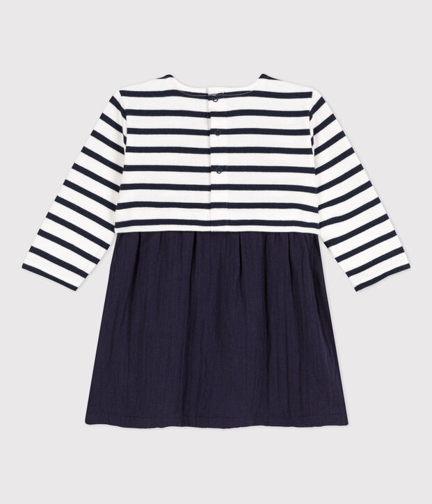 Robe manches longues b&eacute;b&eacute; bimati&egrave;re bleu/blanc