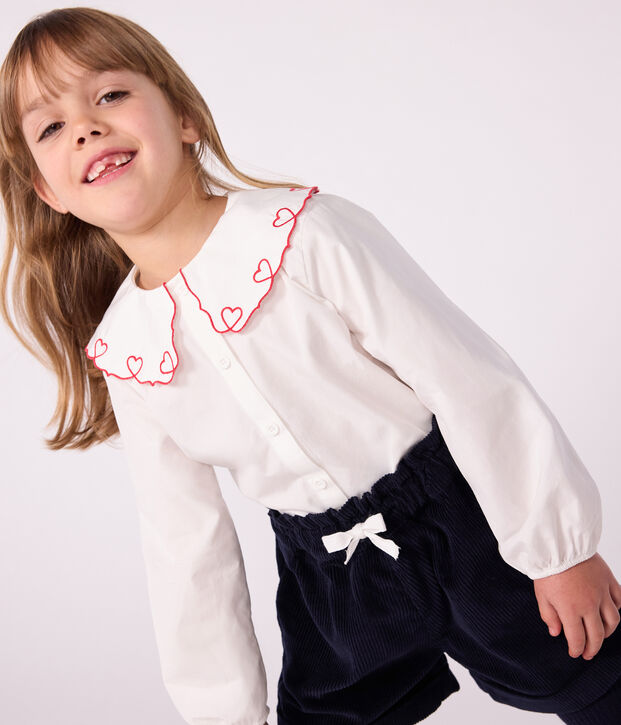 Blouse enfant en popeline de coton manches longues unie blanc