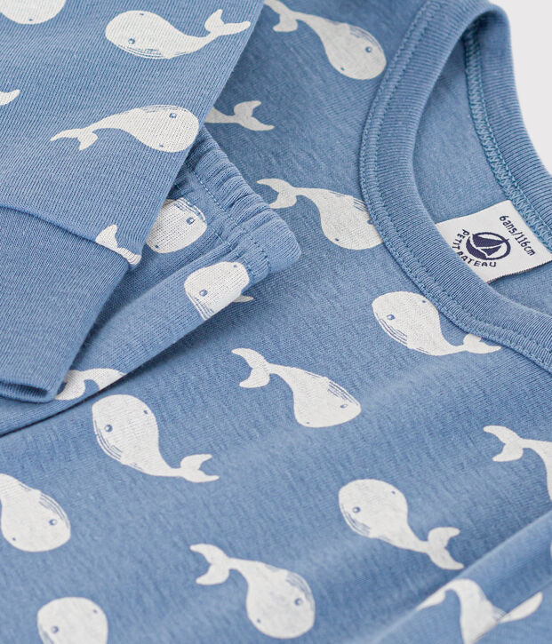 Pyjama en coton imprim&eacute; baleine enfant bleu/blanc