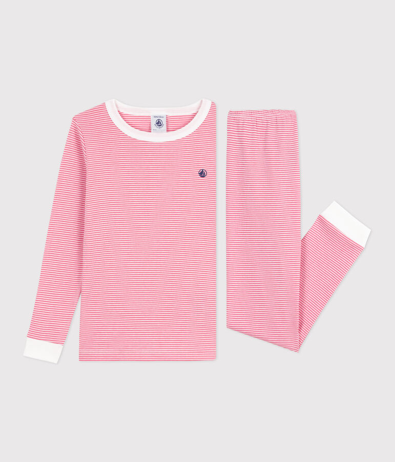 Pyjama enfant en coton tr&egrave;s ajust&eacute; &agrave; rayures rose PEONIA/ MARSHMALLOW