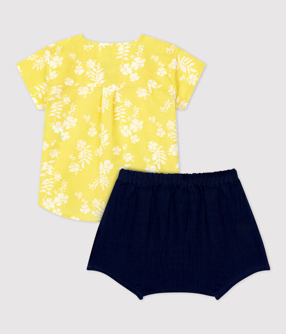 Ensemble deux pièces imprimé Hawaï en popeline bio bébé jaune ORGE/blanc MARSHMALLOW