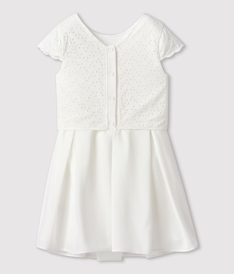 Robe c&eacute;r&eacute;monie en broderie et cr&ecirc;pe enfant fille blanc