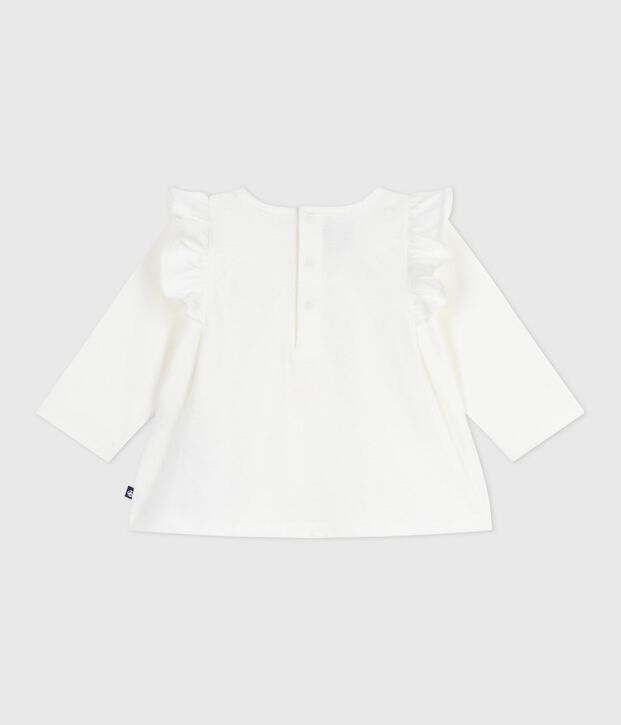 Blouse b&eacute;b&eacute; en coton manches longues, uni blanc
