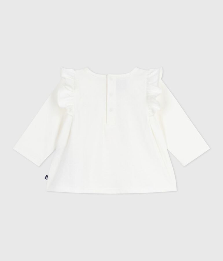 Blouse b&eacute;b&eacute; en coton manches longues, uni blanc MARSHMALLOW