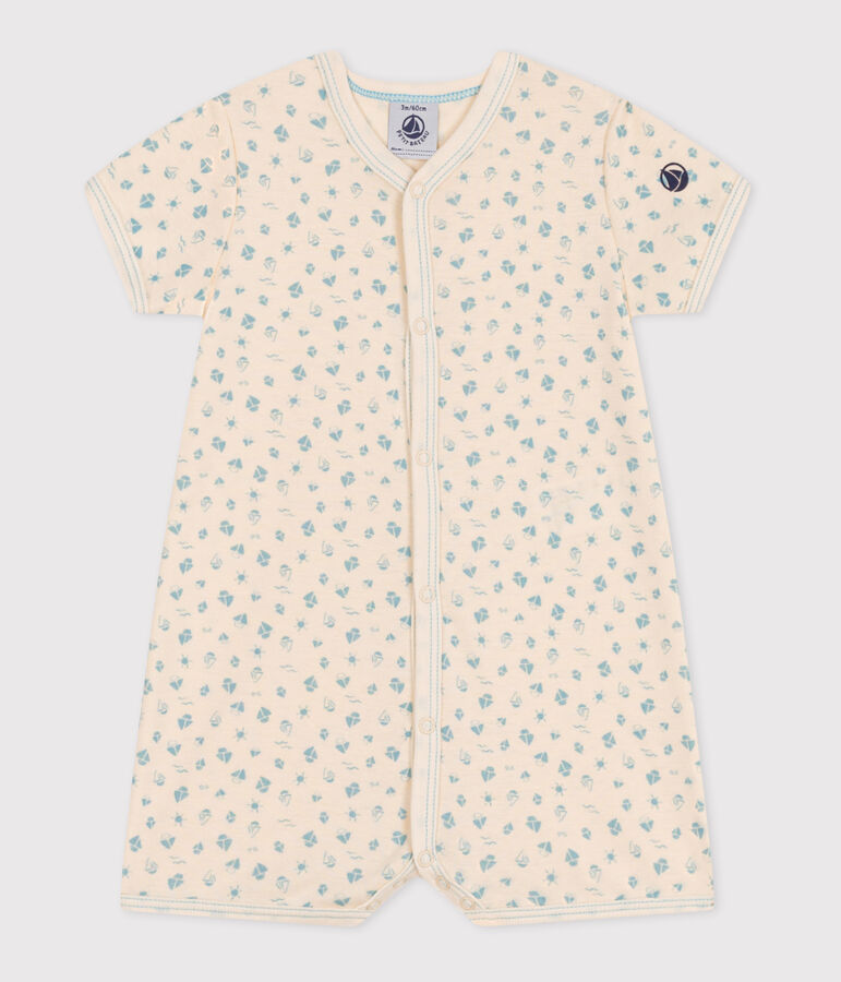 Combicourte b&eacute;b&eacute; en coton &eacute;cru/bleu