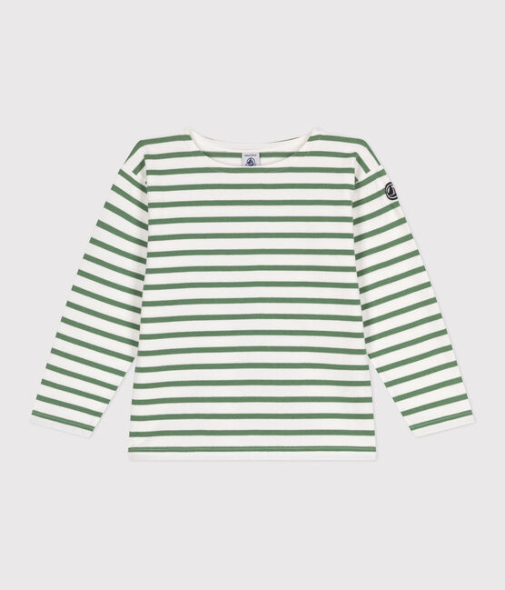 Marinière enfant mixte en coton manches longues vert MARSHMALLOW/ PALMERAIE