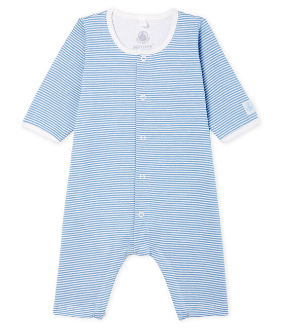 Bodyjama sans pieds bébé fille en côte bleu ACIER/blanc MARSHMALLOW