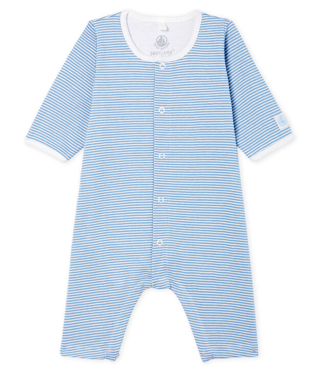 Bodyjama sans pieds b&eacute;b&eacute; fille en c&ocirc;te bleu/blanc