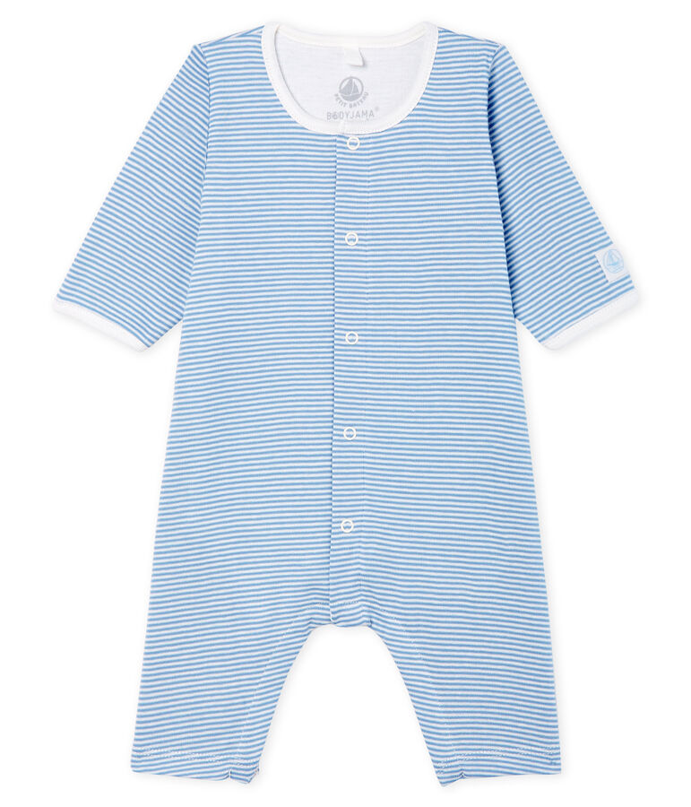 Bodyjama sans pieds b&eacute;b&eacute; fille en c&ocirc;te bleu ACIER/blanc MARSHMALLOW